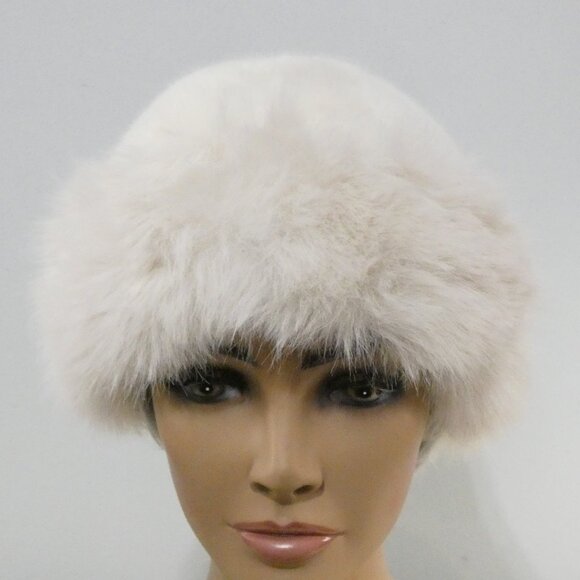 Elegant! Fabulous Fashionable Faux Fur Trim Hat Ivory/Winter-White Matching Trim main image 4